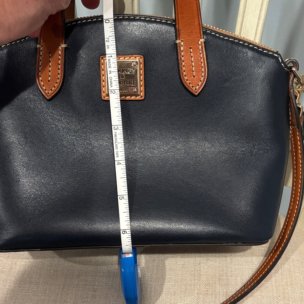 Dooney & Bourke Navy Blue Leather Ruby Dome Satchel with Tan Trim - Picture 8 of 10